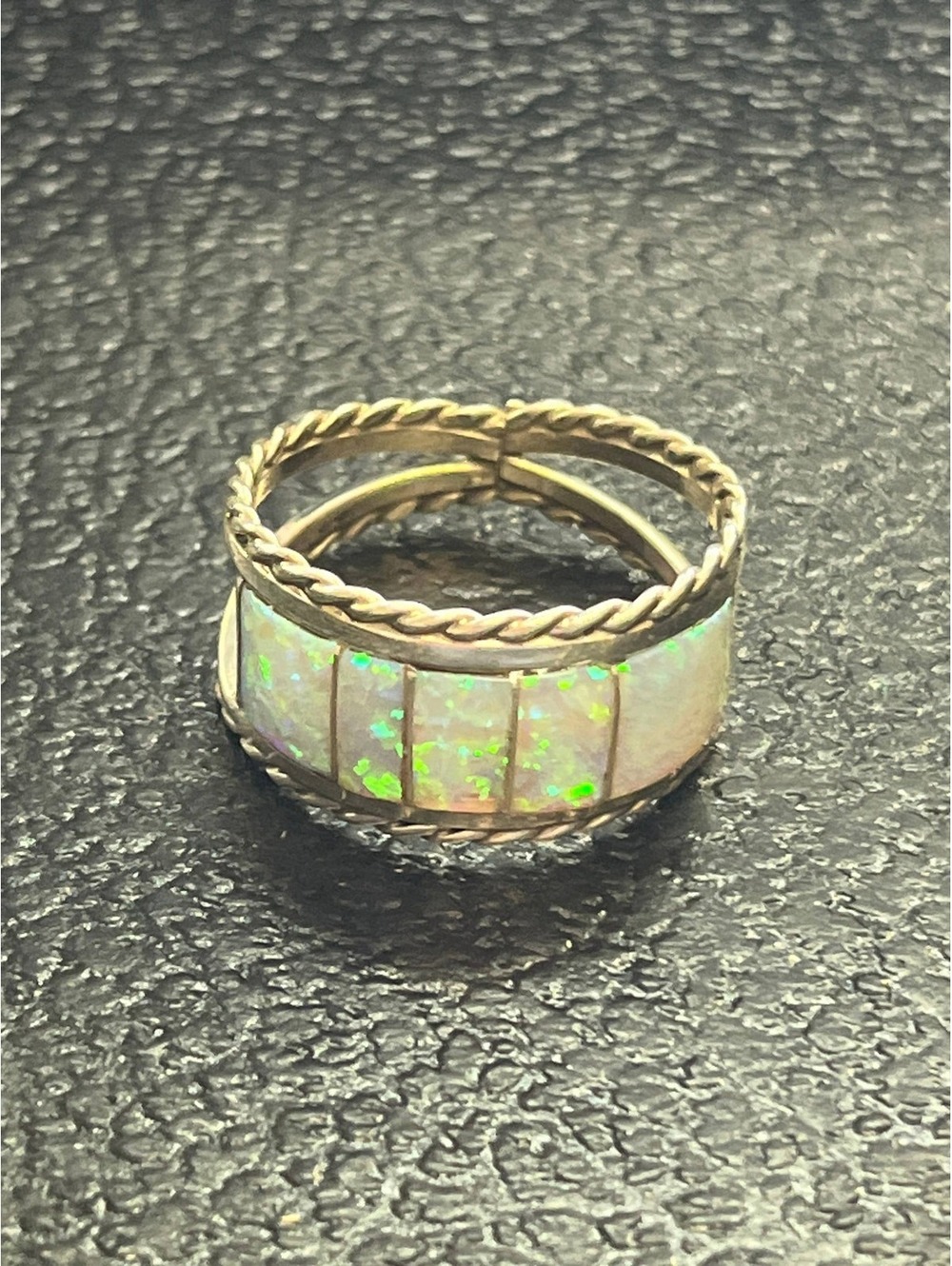 Navajo handmade cluster opal sterling silver inlay ring size 9 band